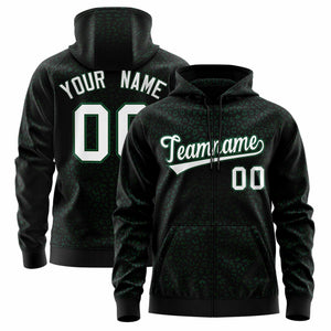 Custom Black Kelly Green Varsity Full-Zip Letterman Leopard Print Hoodie Jacket