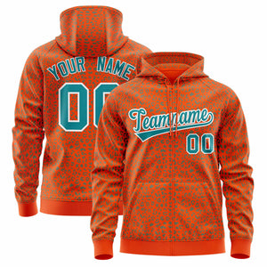 Custom Orange Aqua Varsity Full-Zip Letterman Leopard Print Hoodie Jacket