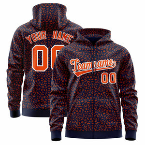 Custom Navy Orange Varsity Full-Zip Letterman Leopard Print Hoodie Jacket