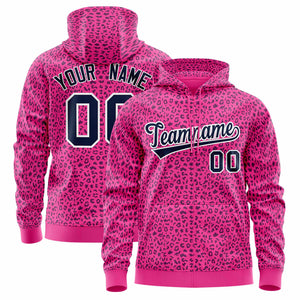 Custom Pink Navy Varsity Full-Zip Letterman Leopard Print Hoodie Jacket