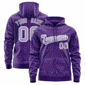 Custom Purple Light Purple Varsity Full-Zip Letterman Leopard Print Hoodie Jacket