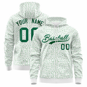 Custom White Kelly Green Varsity Full-Zip Letterman Leopard Print Hoodie Jacket