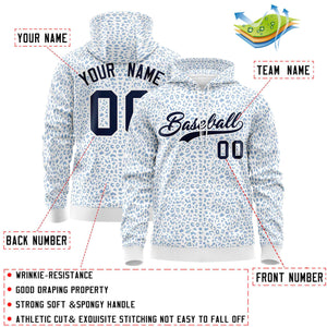 Custom White Light Blue Varsity Full-Zip Letterman Leopard Print Hoodie Jacket