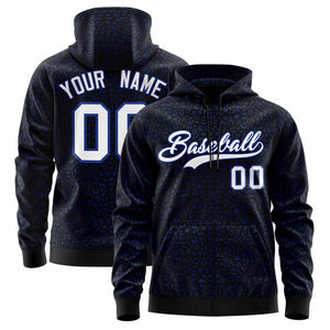 Custom Black Royal Varsity Full-Zip Letterman Leopard Print Hoodie Jacket