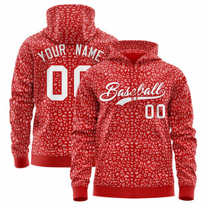 Custom Red White Varsity Full-Zip Letterman Leopard Print Hoodie Jacket