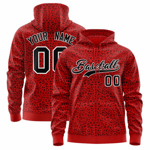 Custom Red Black Varsity Full-Zip Letterman Leopard Print Hoodie Jacket