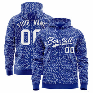 Custom Royal White Varsity Full-Zip Letterman Leopard Print Hoodie Jacket