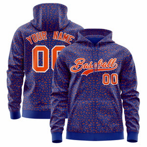 Custom Royal Orange Varsity Full-Zip Letterman Leopard Print Hoodie Jacket