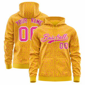 Custom Gold Pink Varsity Full-Zip Letterman Leopard Print Hoodie Jacket