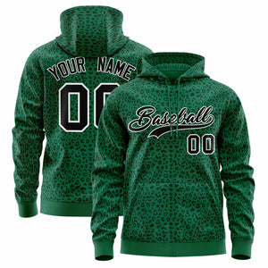 Custom Kelly Green Black Varsity Full-Zip Letterman Leopard Print Hoodie Jacket