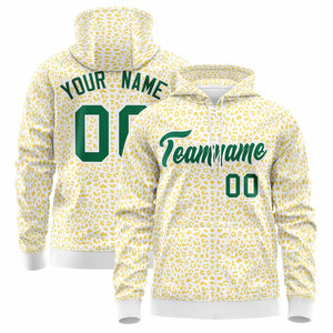 Custom White Gold Varsity Full-Zip Letterman Leopard Print Hoodie Jacket