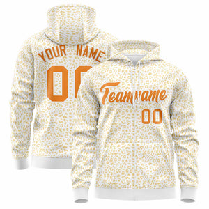 Custom White Orange Varsity Full-Zip Letterman Leopard Print Hoodie Jacket