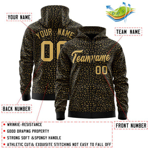 Custom Black Old Gold Varsity Full-Zip Letterman Leopard Print Hoodie Jacket