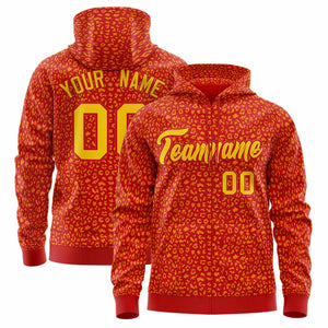 Custom Red Gold Varsity Full-Zip Letterman Leopard Print Hoodie Jacket