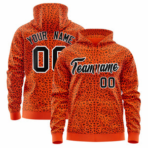 Custom Orange Black Varsity Full-Zip Letterman Leopard Print Hoodie Jacket