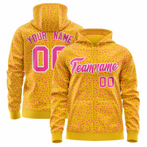 Custom Gold Pink Varsity Full-Zip Letterman Leopard Print Hoodie Jacket