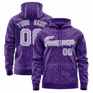 Custom Purple Light Purple Varsity Full-Zip Letterman Leopard Print Hoodie Jacket