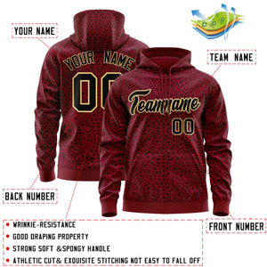 Custom Crimson Black Varsity Full-Zip Letterman Leopard Print Hoodie Jacket