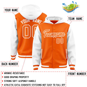 Custom Orange White Raglan Sleeves Varsity Full-Snap Letterman Two Tone Hoodie Jacket