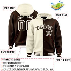 Custom Cream Brown Split Fashion Varsity Full-Snap Letterman Two Tone Hoodie Jacket