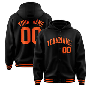 Custom Black Orange Varsity Full-Snap Letterman Classic Hoodie Jacket