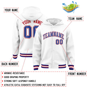 Custom White Royal-White Varsity Full-Snap Letterman Classic Hoodie Jacket