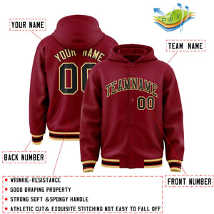 Custom Crimson Black-Khaki Varsity Full-Snap Letterman Classic Hoodie Jacket