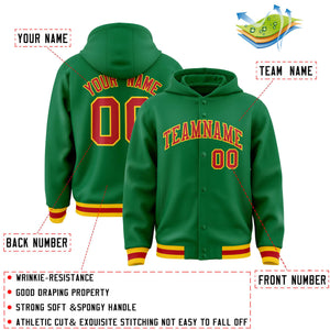 Custom Kelly Green Red-Gold Varsity Full-Snap Letterman Classic Hoodie Jacket