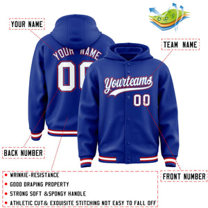 Custom Royal White-Royal Varsity Full-Snap Letterman Classic Hoodie Jacket