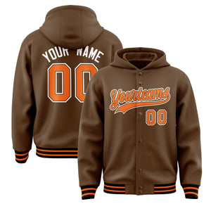 Custom Light Brown Orange-Light Brown Varsity Full-Snap Letterman Classic Hoodie Jacket