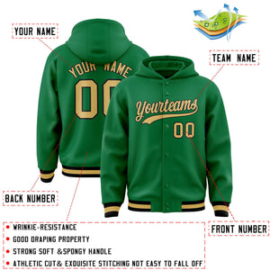 Custom Kelly Green Old Gold-Black Varsity Full-Snap Letterman Classic Hoodie Jacket