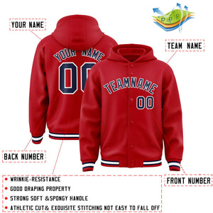 Custom Red Navy-White Varsity Full-Snap Letterman Classic Hoodie Jacket