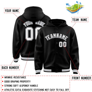 Custom Black White-Black Varsity Full-Snap Letterman Classic Hoodie Jacket