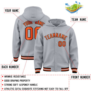 Custom Gray Orange-Black Varsity Full-Snap Letterman Classic Hoodie Jacket