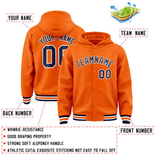 Custom Orange Navy-White Varsity Full-Snap Letterman Classic Hoodie Jacket