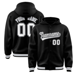 Custom Black White-Black Varsity Full-Snap Letterman Classic Hoodie Jacket