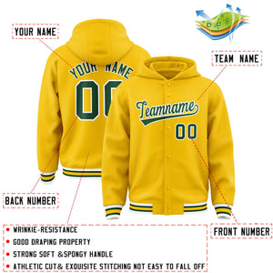 Custom Gold Green-White Varsity Full-Snap Letterman Classic Hoodie Jacket