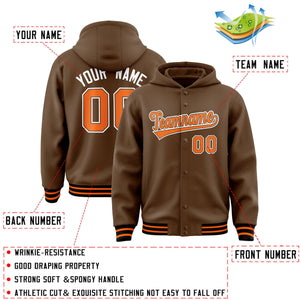 Custom Light Brown Orange-Light Brown Varsity Full-Snap Letterman Classic Hoodie Jacket