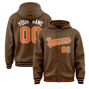 Custom Light Brown Orange-Light Brown Varsity Full-Snap Letterman Classic Hoodie Jacket