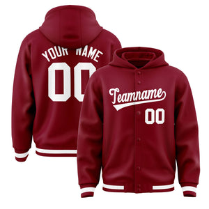 Custom Crimson White Varsity Full-Snap Letterman Classic Hoodie Jacket