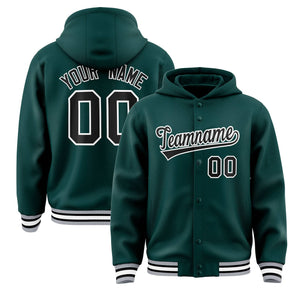 Custom Midnight Green Black-White Varsity Full-Snap Letterman Classic Hoodie Jacket