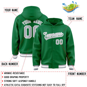 Custom Kelly Green Gray-White Varsity Full-Snap Letterman Classic Hoodie Jacket