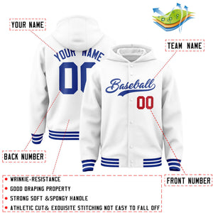 Custom White Royal Varsity Full-Snap Letterman Classic Hoodie Jacket