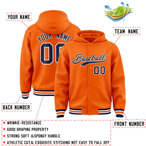 Custom Orange Navy-White Varsity Full-Snap Letterman Classic Hoodie Jacket