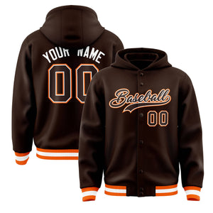 Custom Brown Brown-White Varsity Full-Snap Letterman Classic Hoodie Jacket