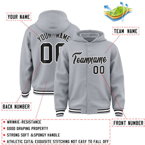 Custom Gray Black-White Varsity Full-Snap Letterman Classic Hoodie Jacket