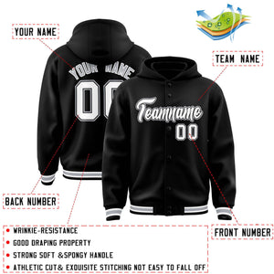 Custom Black White-Black Varsity Full-Snap Letterman Classic Hoodie Jacket