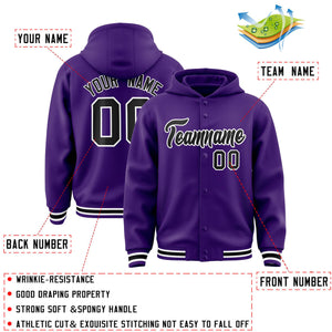 Custom Purple Black-White Varsity Full-Snap Letterman Classic Hoodie Jacket