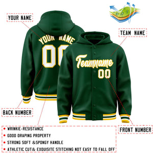 Custom Green White-Gold Varsity Full-Snap Letterman Classic Hoodie Jacket