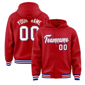 Custom Red White-Red Varsity Full-Snap Letterman Classic Hoodie Jacket